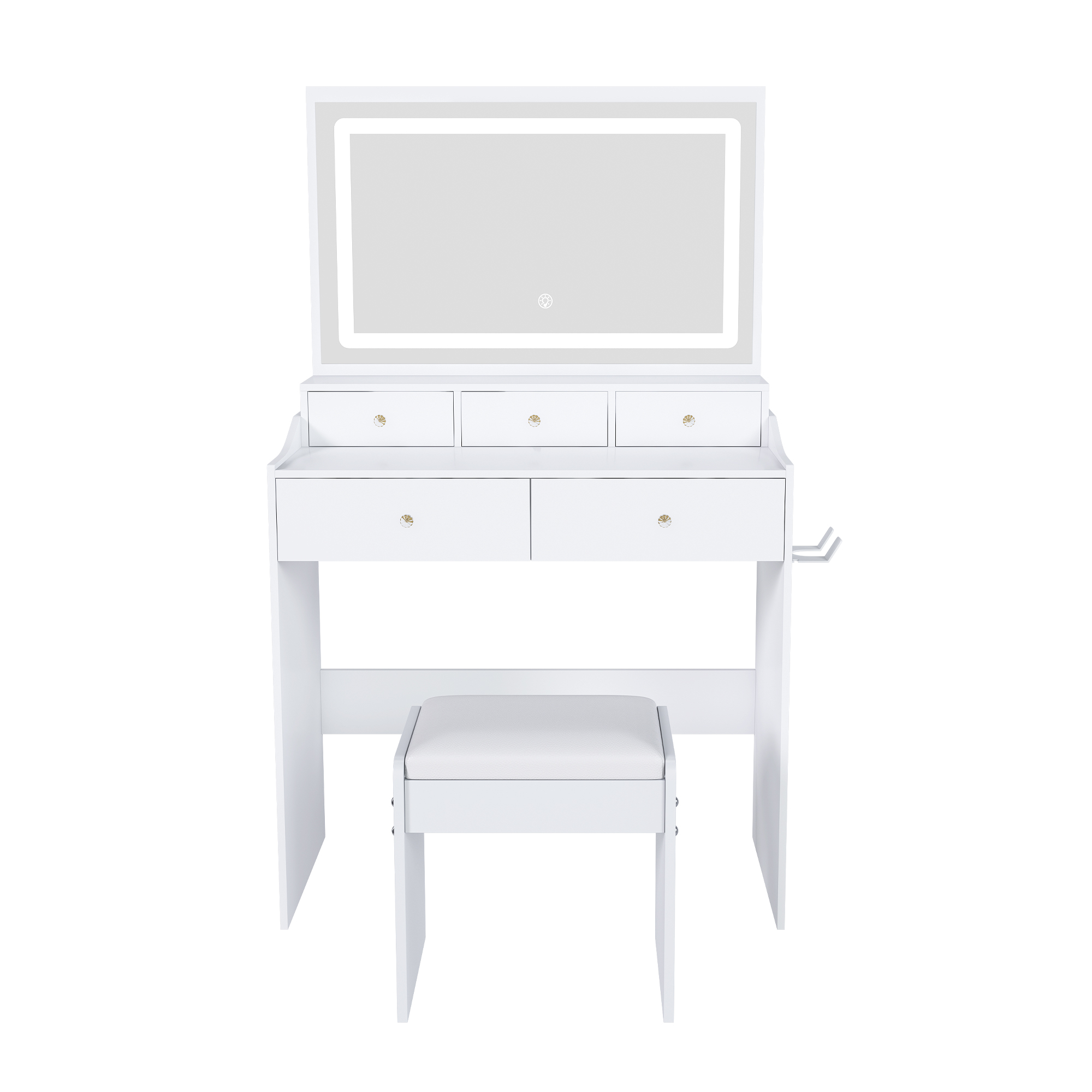 Mirror Vanity Desk for Bed room Modern Makeup Vanity Set with Power Outlet and Hair dryer holder 5 Drawers 3 Lighting Color Adjustable Dressing Table 