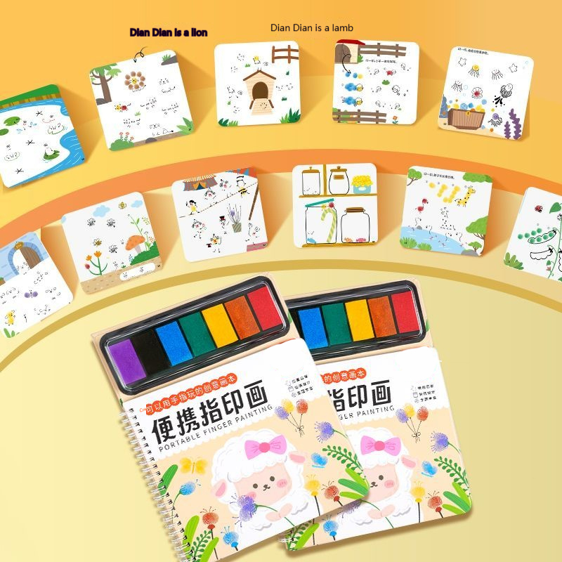 Portable Finger Paint Set with Finger Painting Book for Creative Doodling Fingerprint Paint for Toddlers and Kids, Suitable for Ages 3+ and Preschool