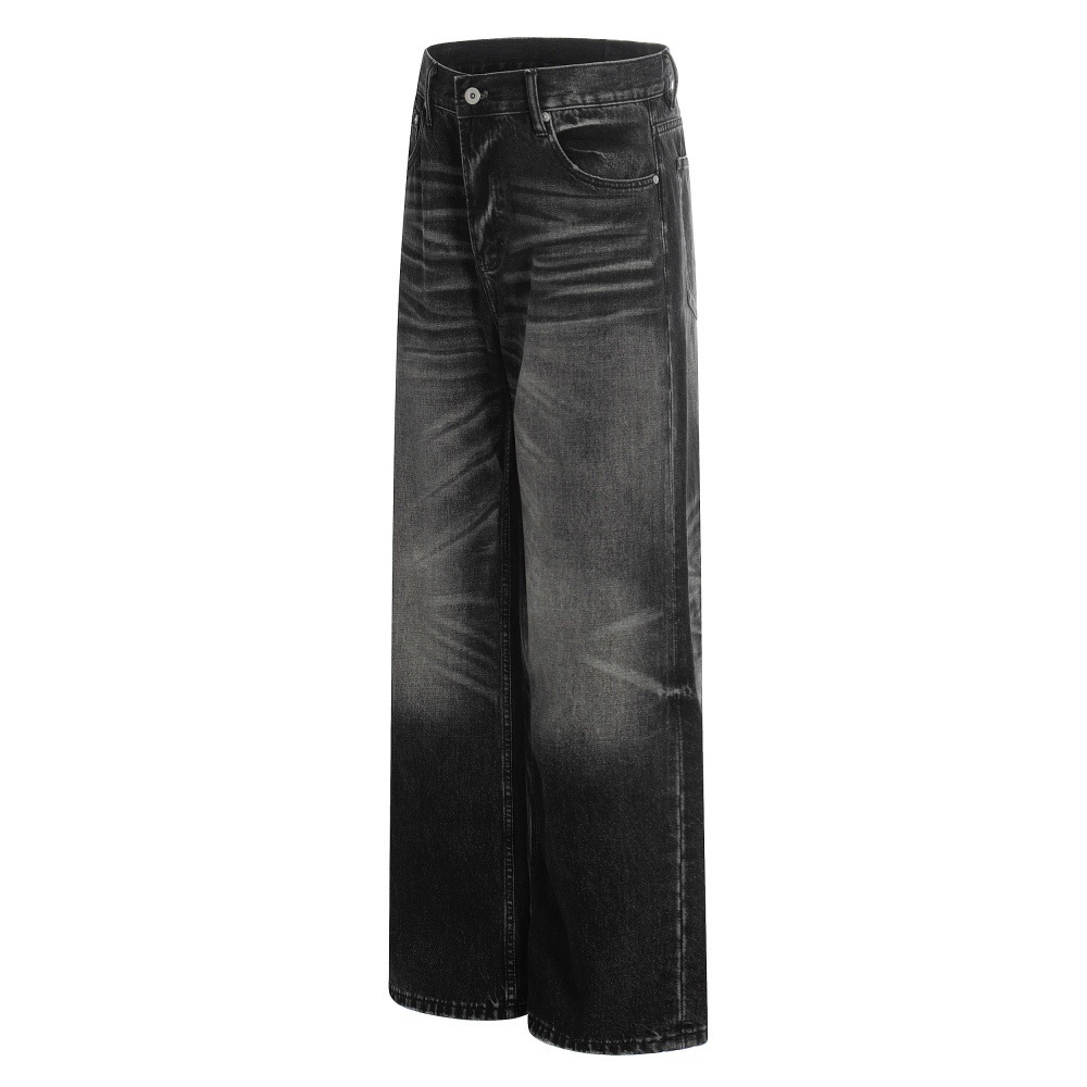 American Style Washed and Distressed White Denim Straight-Leg Pants Street Fashion Punk Vintage Loose Casual Pants for Men