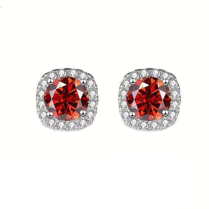 Simple Classic Square Non Tarnish Stud Earrings Round Cut 1Ct VVS Colored Moissanite 925 Silver Pt950 Plated Fine Women Jewelry