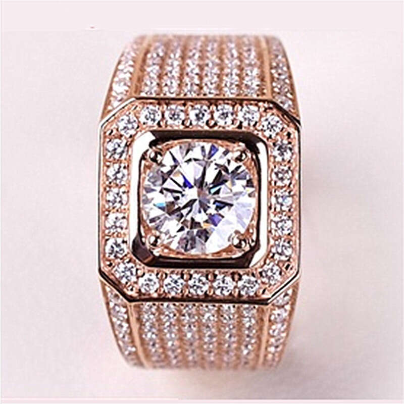 Luxury Imitation Moissanite Open 18K Rose Gold Plated 2 Diamond Wide Version Cluster Starry Sky Men's Ring
