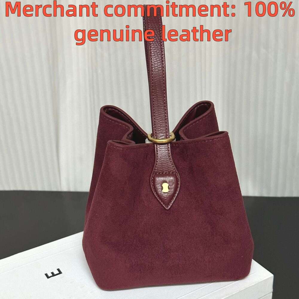 high quality Designer bag AMBER Circular sliding handle leather bag Drawstring hand bag leather Internal hook and loop opening and closing cosmetic Suede bucket bag