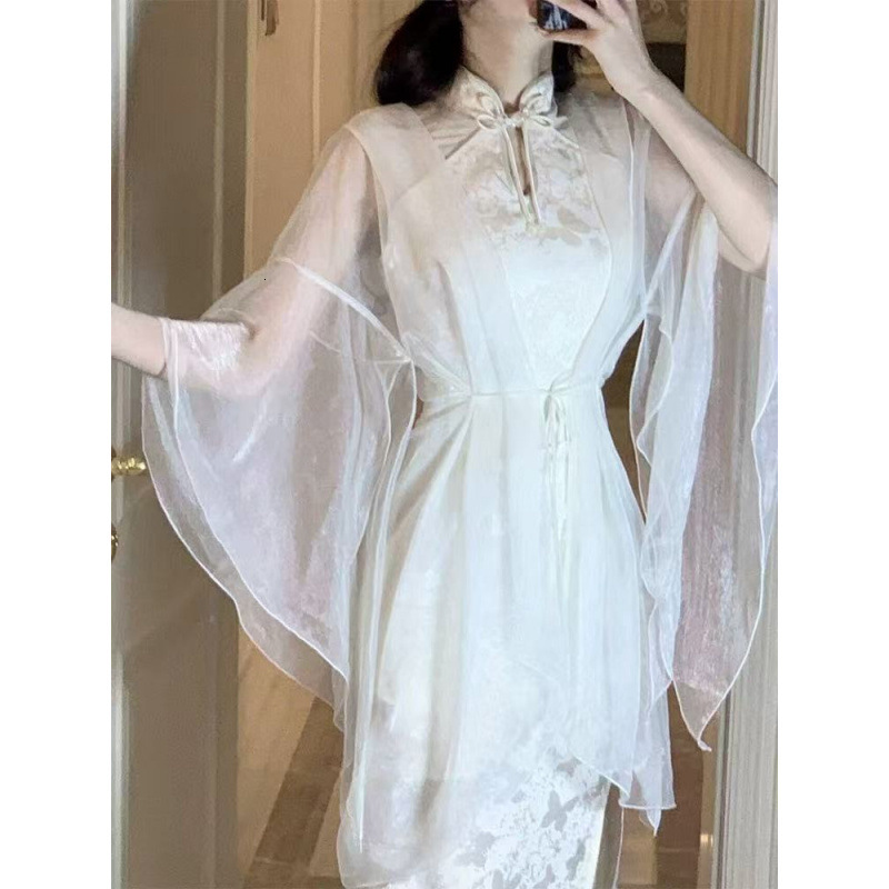 Designer's New Chinese Style Improved Cheongsam Acetate Satin Dress With Advanced Sensation And Queen's Style Split Long Dress For Summer 20