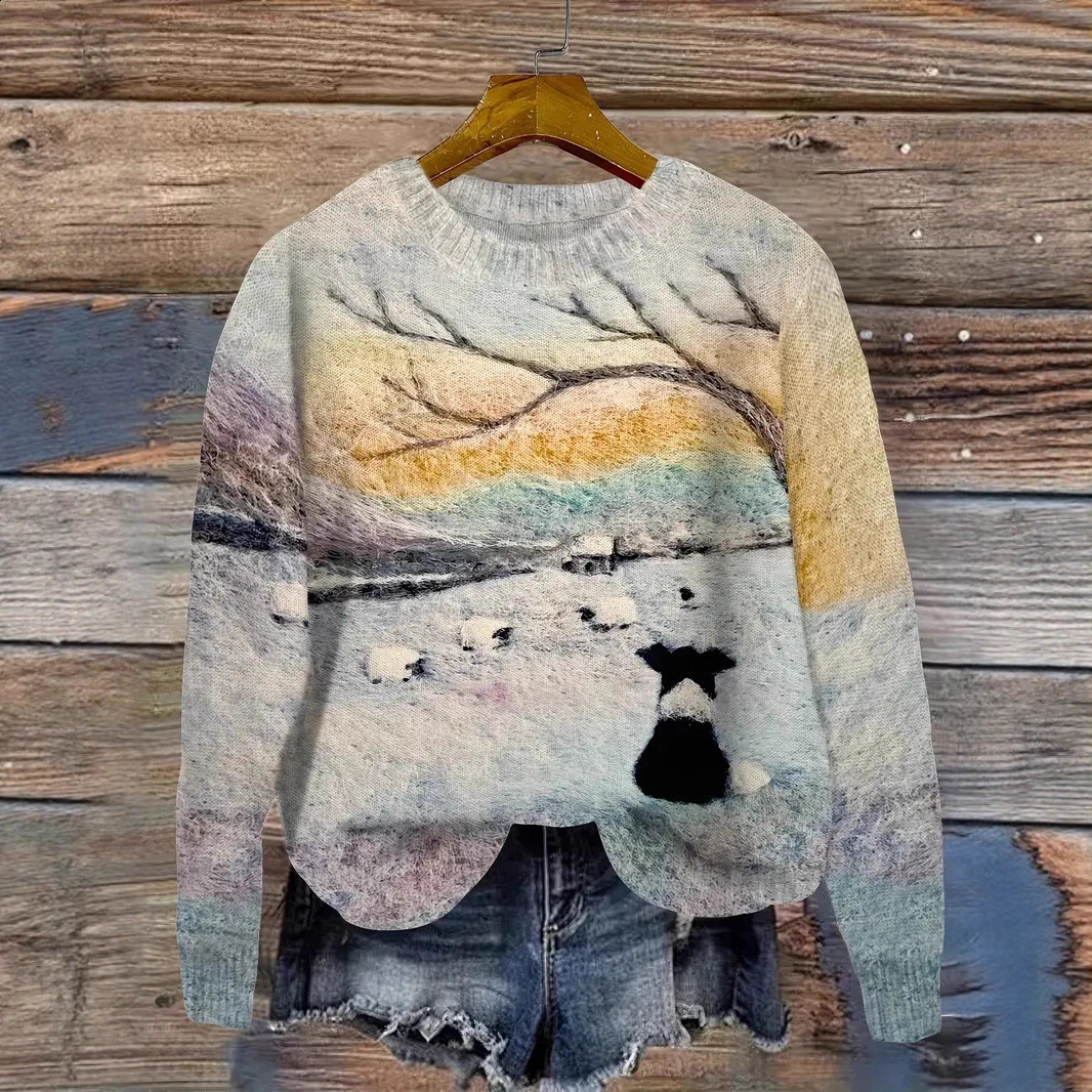 Autumn and Winter Heavy Embroidery 3D Flower Pullover Round Neck Loose Knitted Sweater for Women 240717