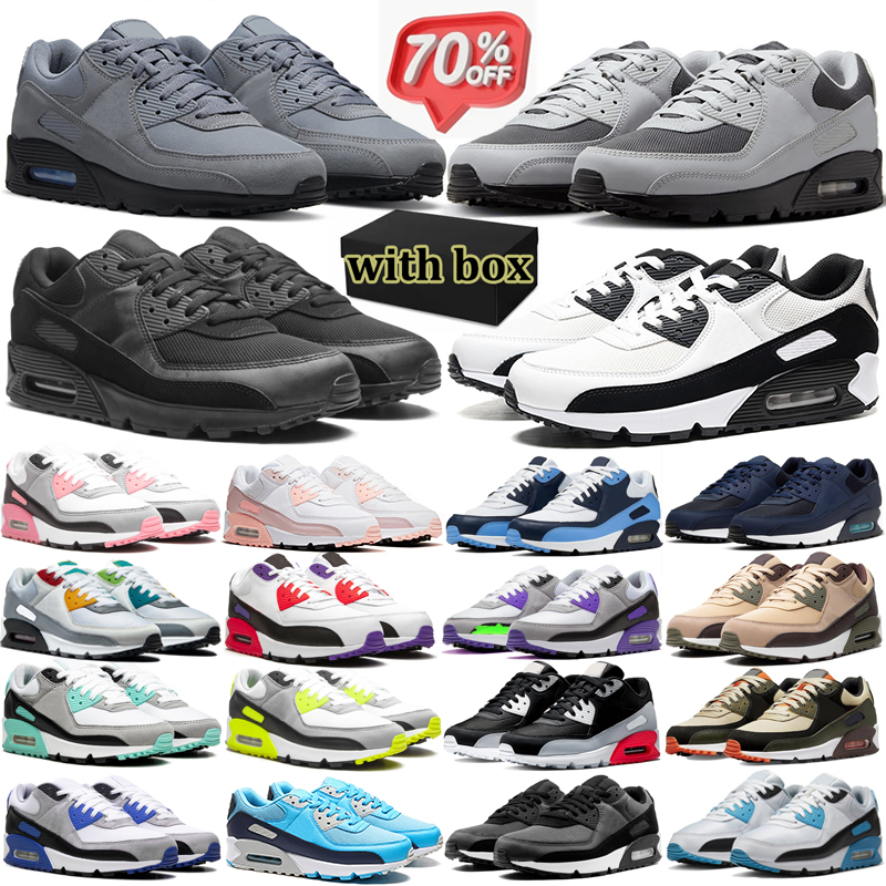 free shipping with box 90 90s designer running shoes men women Cool Grey Mesh Leather Black White sports sneakers