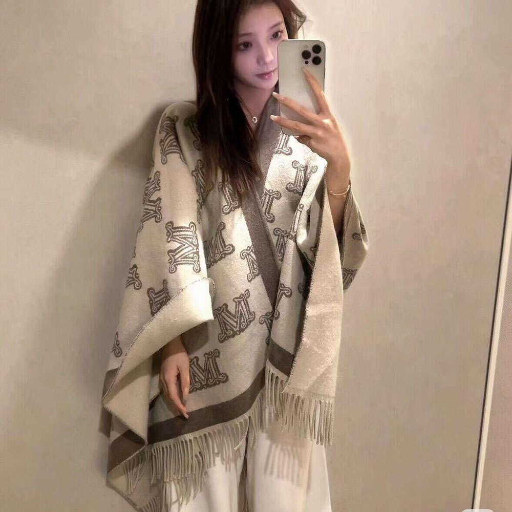 New Large Double-Sided Wool Scarf Winter Hot Sale Shoulder Warmer Split Cape Shawl for Women with Tassels