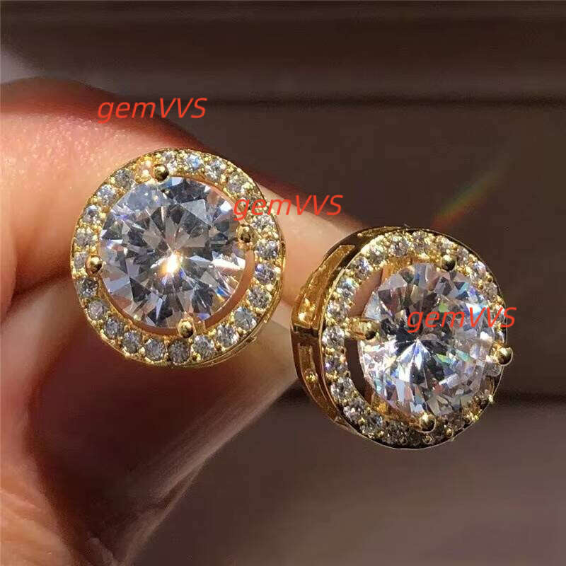 1 Carat Moissanite Stud Earrings 18K Gold Plated White Zircon Engagement
