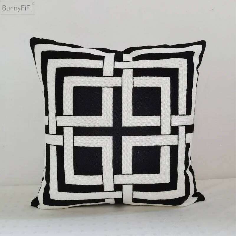 Home Decor Black Grey Cushion 45x45cm Geometric Embroidery Pillow Cover Soft Cozy for living Bed Room