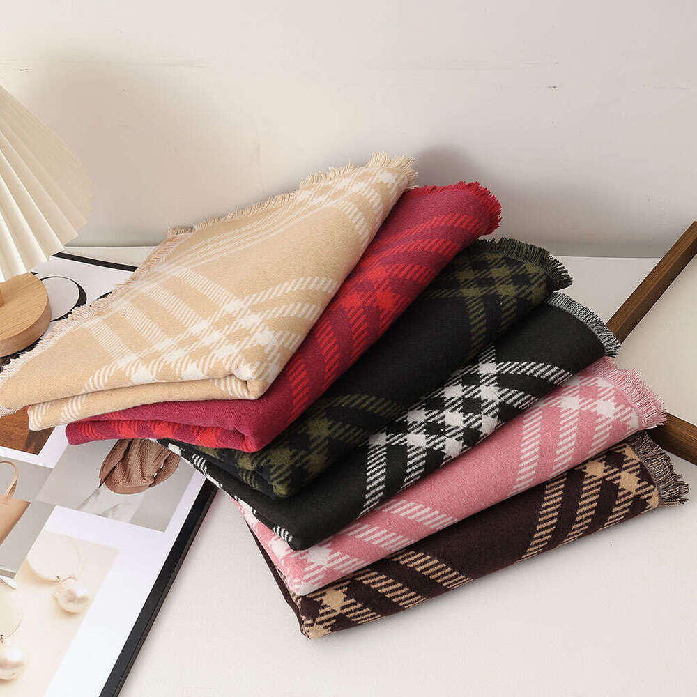 Double-Sided Plaid Korean Style Atmosphere Warm Thickened Scarf for Women Autumn Winter Versatile Four-Sided Faux Cashmere