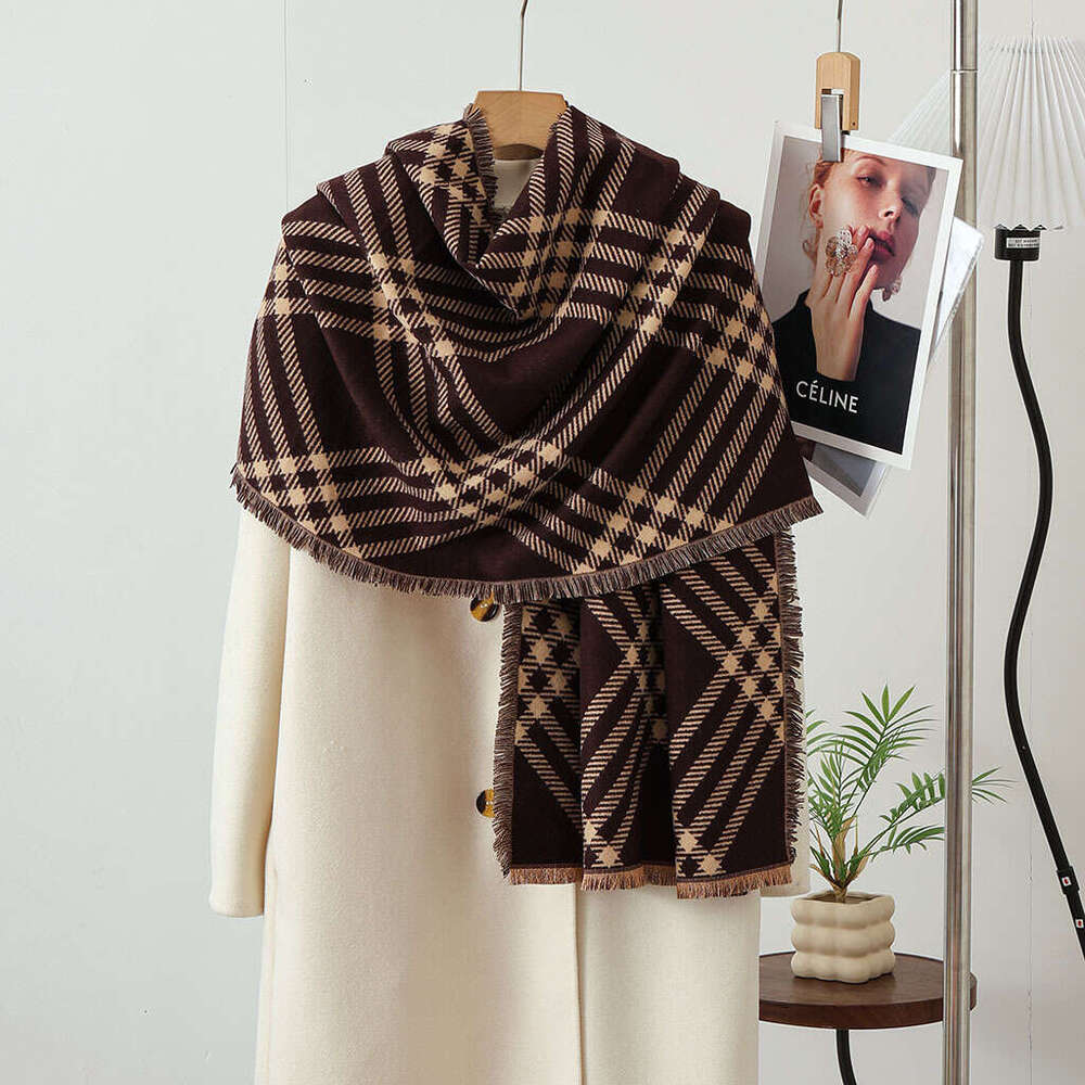Double-Sided Plaid Korean Style Atmosphere Warm Thickened Scarf for Women Autumn Winter Versatile Four-Sided Faux Cashmere
