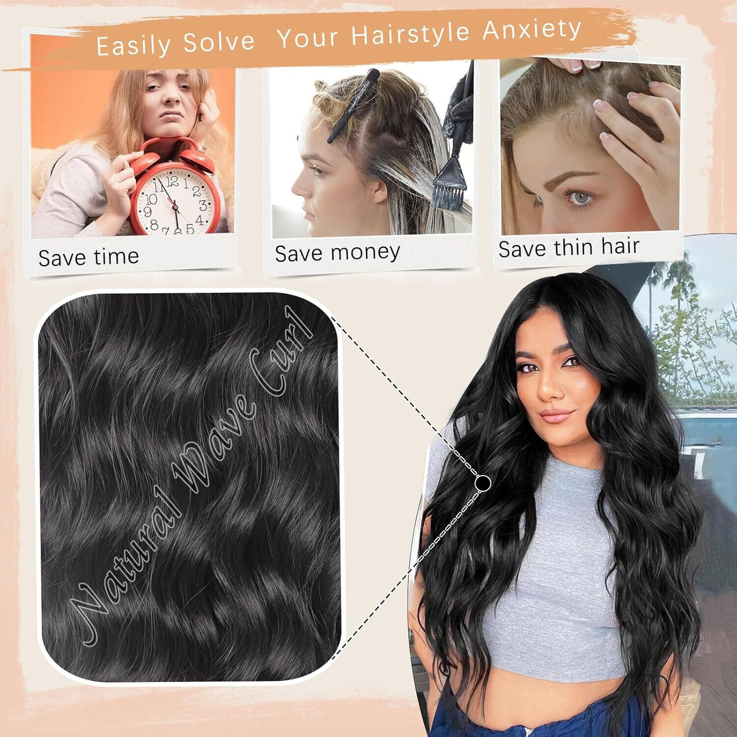 Wig Women's Front Lace Wig Middle Split Lace Cross Dyeing Long Curled Hair Synthetic Headset