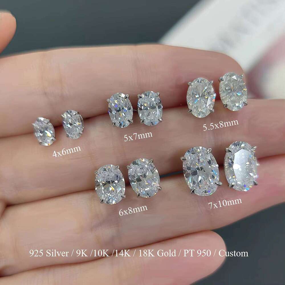 Abiding Hot Selling White Gold 375 10K 14K VVS Gra 1Ctw 2Ctw 3Ctw 5Ctw Per Pair Oval Moissanite Stud Earrings For Men & Women
