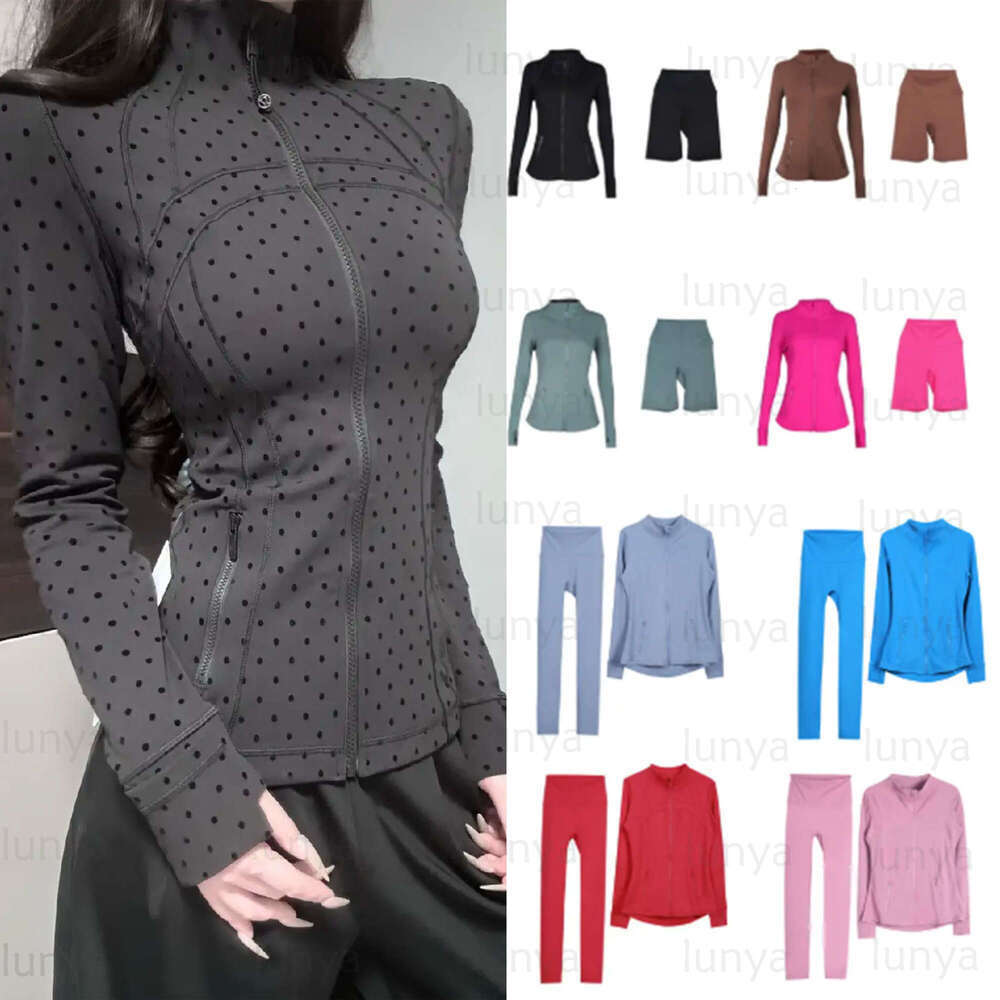 Sale Gym luluity lemonal Jacket Women Yoga polka dot Jackets Set Coat Fitness leggings Pants Long Sleeves Solid Color Black Zipper Gym luluity lemonal sets men Sale