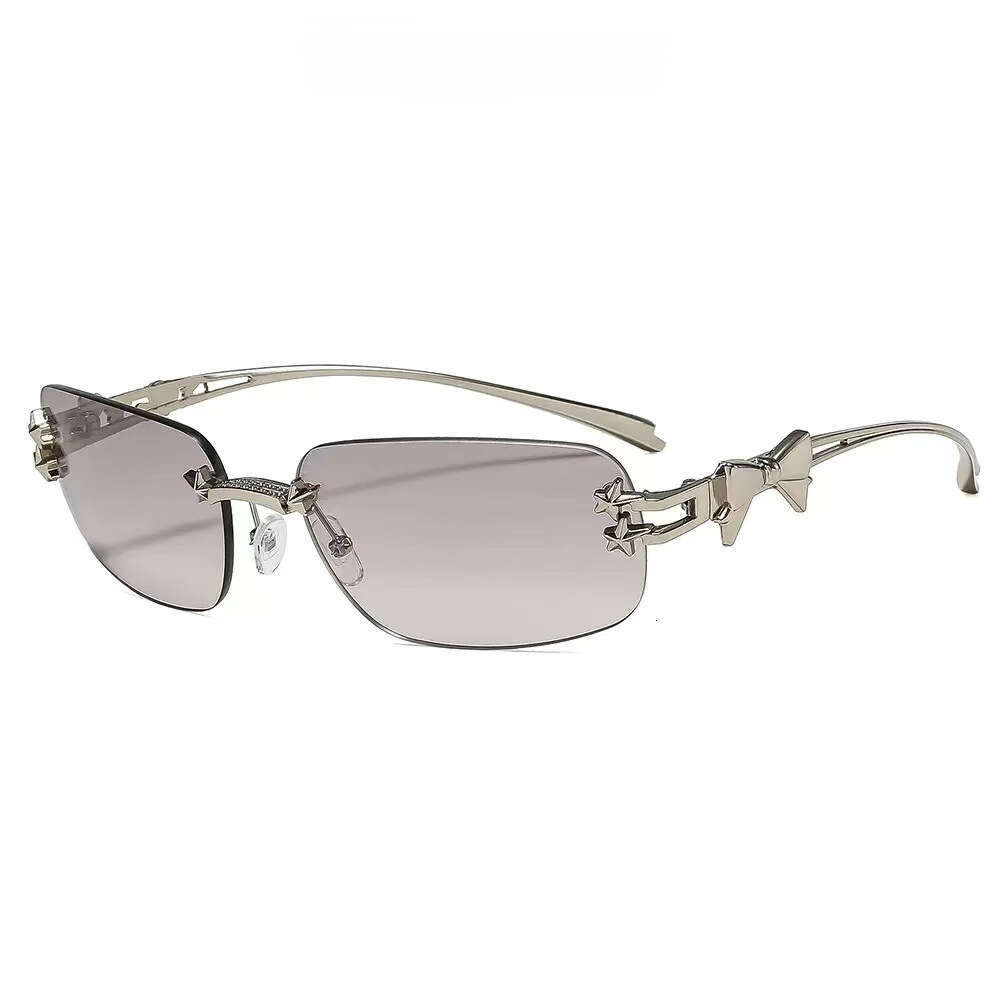 Sunglasses Y2K Frameless Five Pointed Concave Bowknot Metal Frame Personality Design for Driving and Outdoor Wear Gift High Quality Texture
