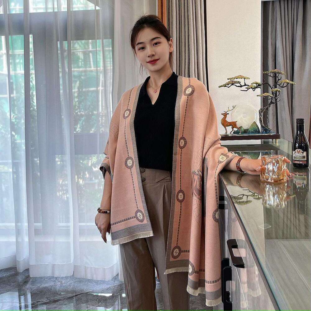 Classic Color New H Cashmere Designer for Women Winter Warm Long Thickened Carriage Scarf Shawl Dual-use