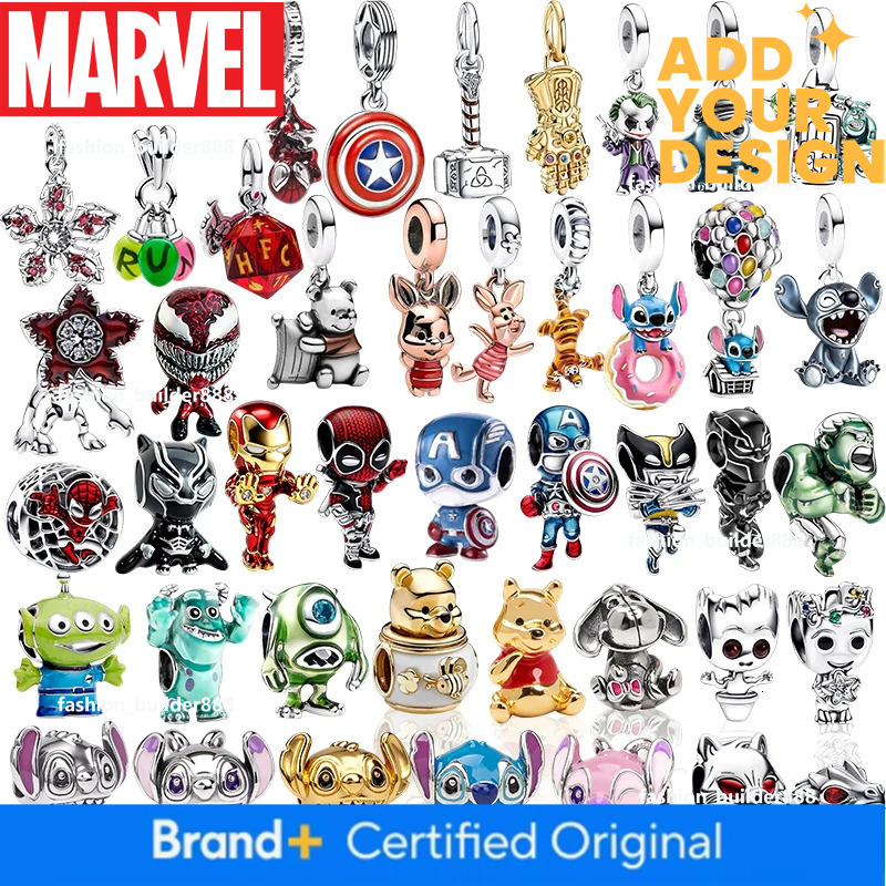 New Disney Stitch,Winnie the Pooh Marvel Avengers Stranger Things Dangle Venom Charm Bead Fit Bracelet Necklace DIY JewelryGift
