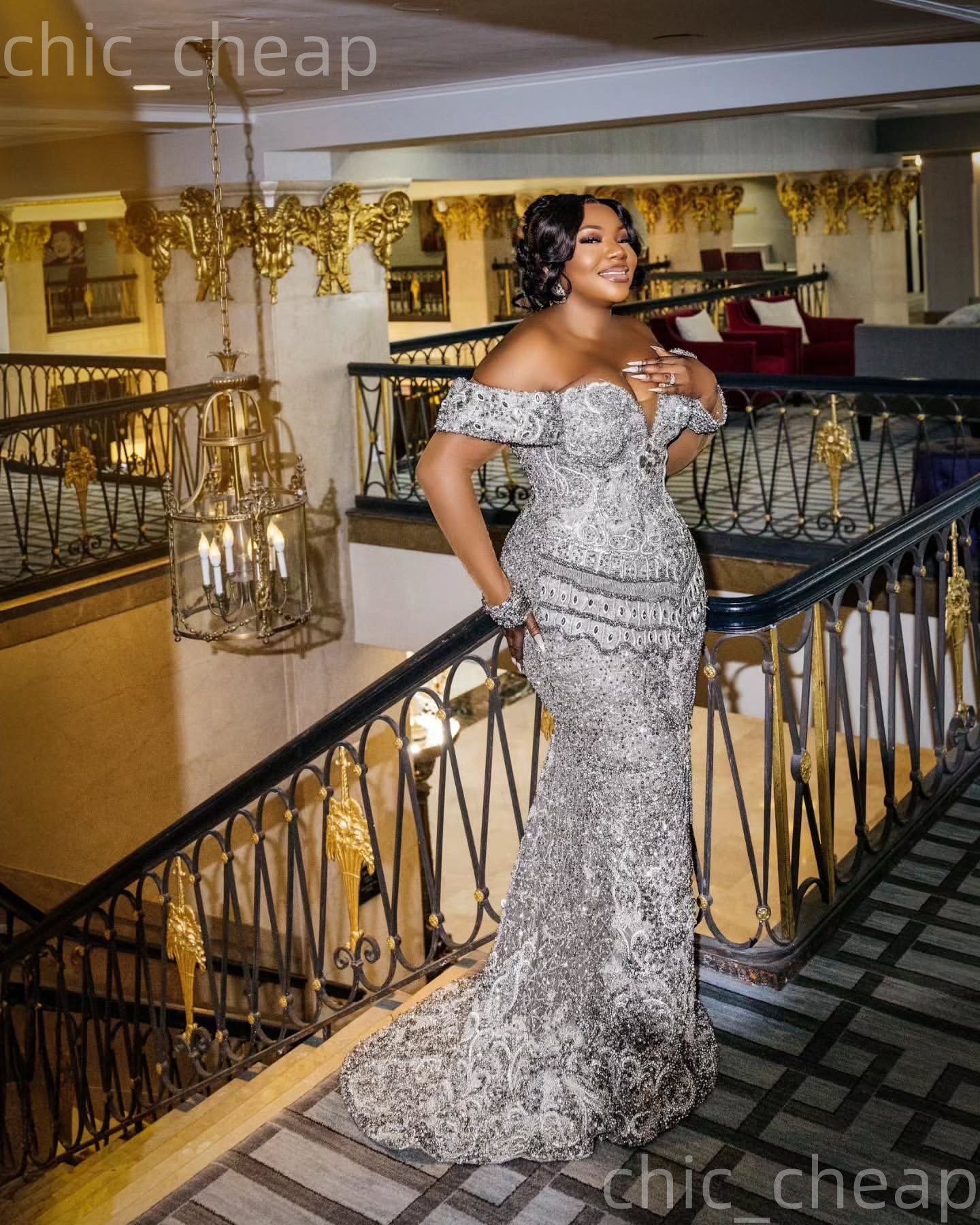 Aso Ebi Silver Mermaid Prom Dresses 2026 Beaded Crystals Detachable Train Evening Formal Party Second Birthday Engagement Gowns Dress For Special Occa