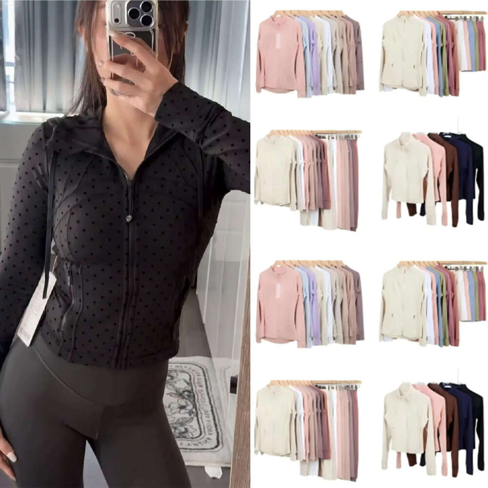 Buy Gym luluity lemonal Jacket Women Yoga polka dot Jackets Set Coat Fitness leggings Pants Long Sleeves Solid Color Black Zipper Gym luluity lemonal sets men Now