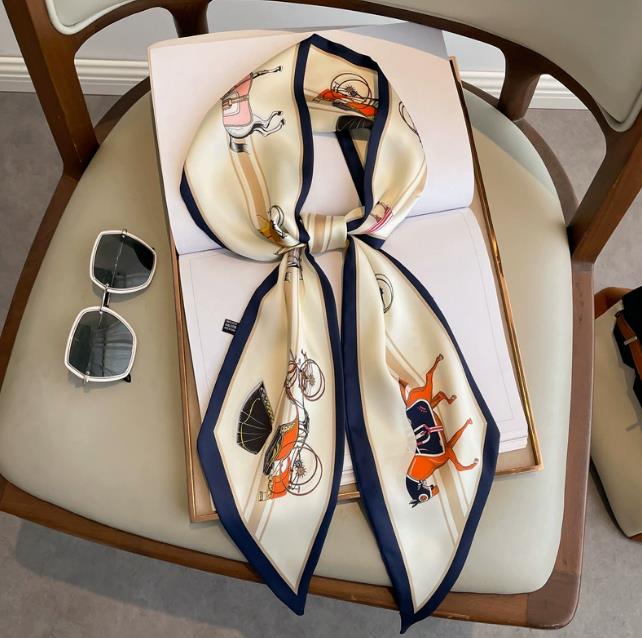 46style Women Wrap Silk Designer Horse Skinny Long Narrow Scarf Arm Bag Ribbon Accessories Neck Letter Long Scarf Versatile Matching Coat Shirt Scarf 147-13.5cm