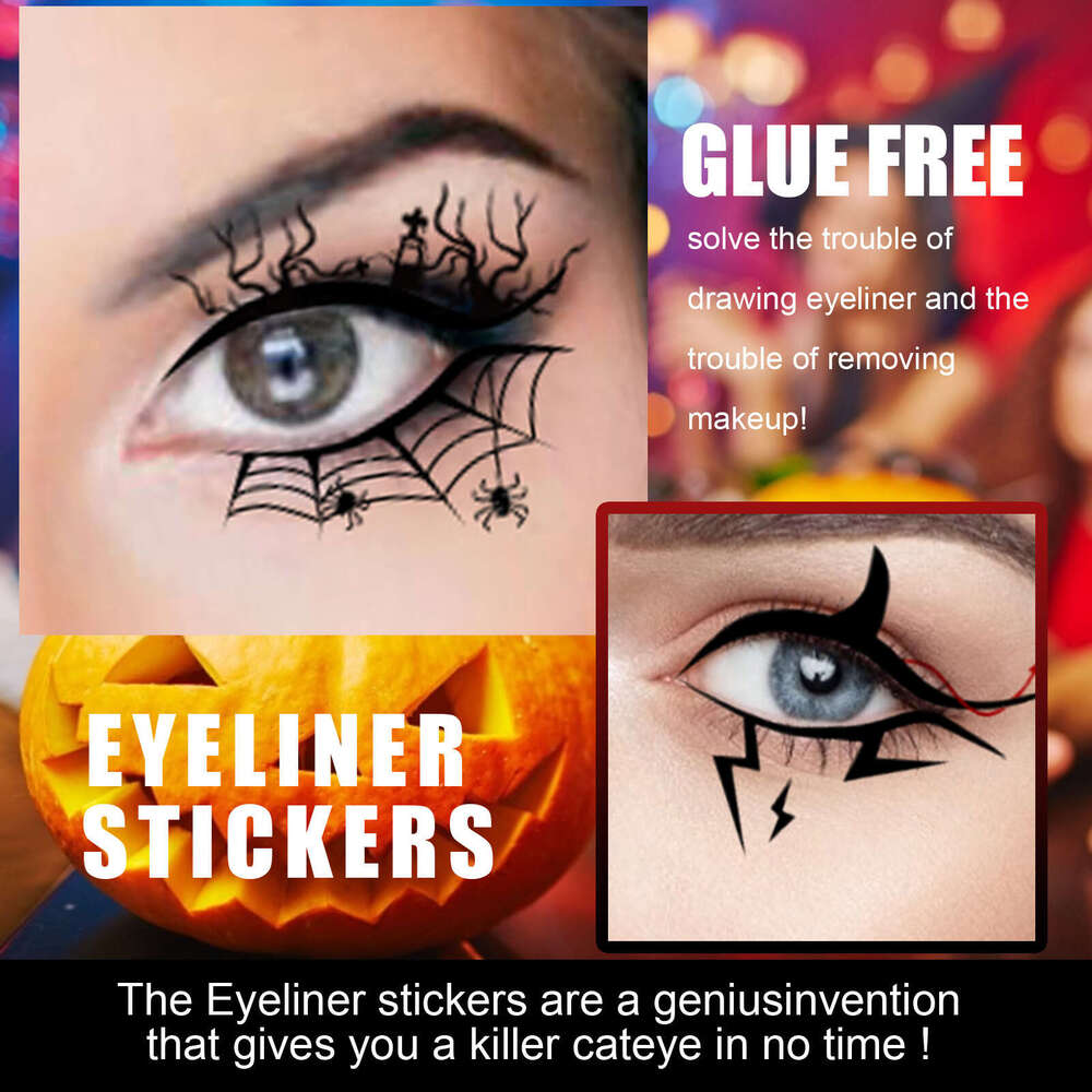 EELHOE Halloween Horror Fashion Party Makeup Tools Bat Spider Decorative Eyeliner Eyeshadow Stickers S260202