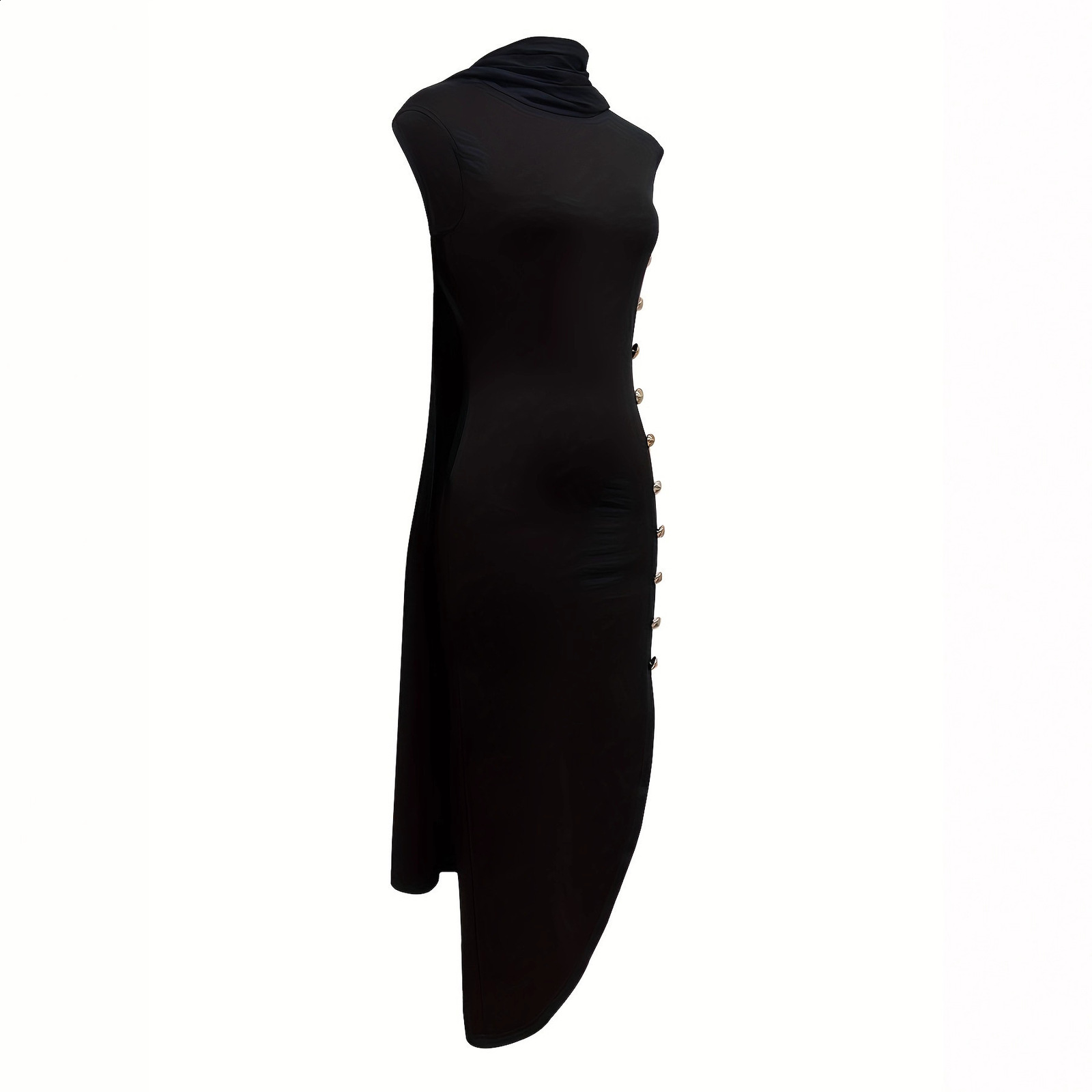 Womens Solid Color Button Side Slit Shawl Collar Long Dress 241126