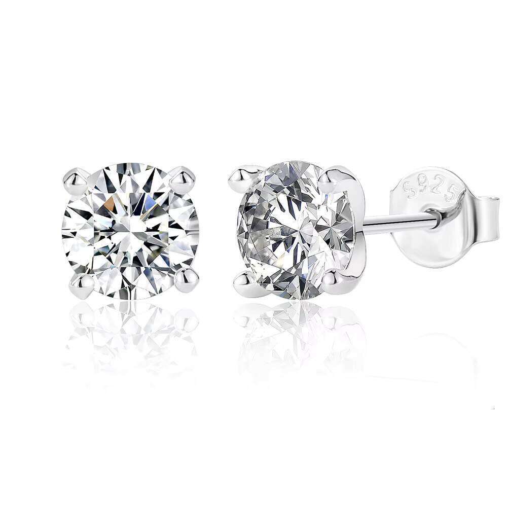 VVS Moissanite Earrings Wholesale Classic 4 Prong Round Cut 925 Sterling Silver Studs For Women Luxury Jewelry