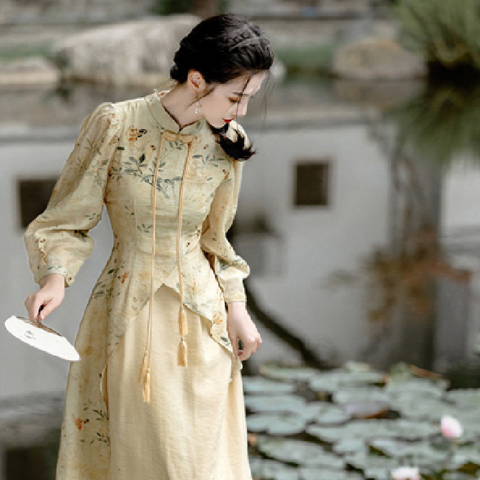 Designer's Chinese Improved Cheongsam Children's Dress Spring And Autumn Winter 2026 New Style Temperament Long Sleeved Mid Length Skirt