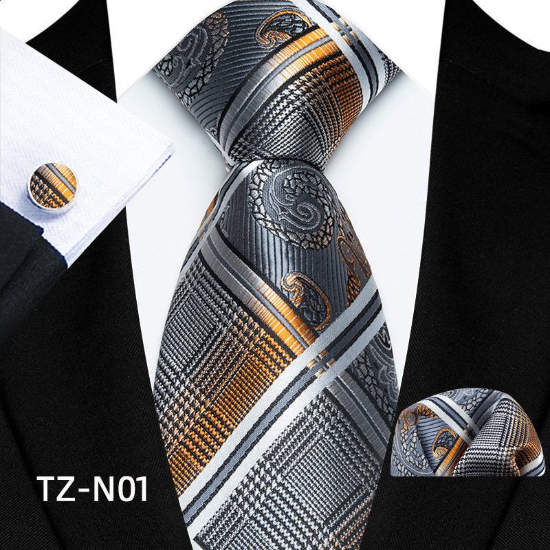 Hi-Tie Orange Paisley Silk Wedding Tie For Men Handky Cufflink Gift Mens Necktie Fashion Business Party Dropshiping 241218