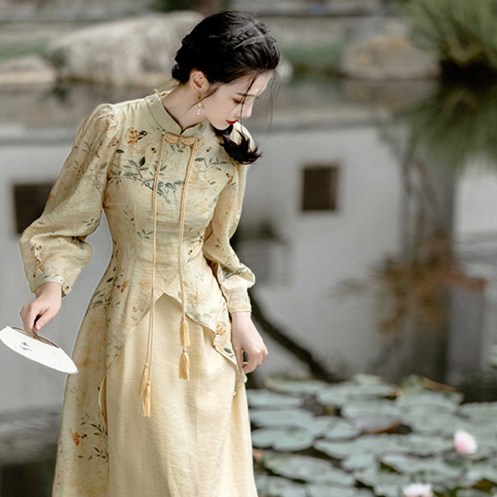 Designer's Chinese Improved Cheongsam Children's Dress Spring And Autumn Winter 2026 New Style Temperament Long Sleeved Mid Length Skirt