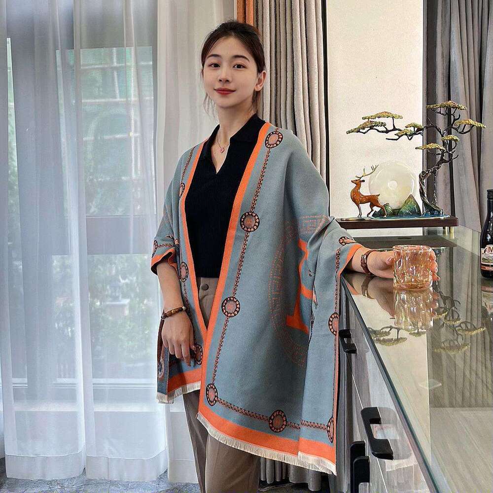 Classic Color New H Cashmere Designer for Women Winter Warm Long Thickened Carriage Scarf Shawl Dual-use