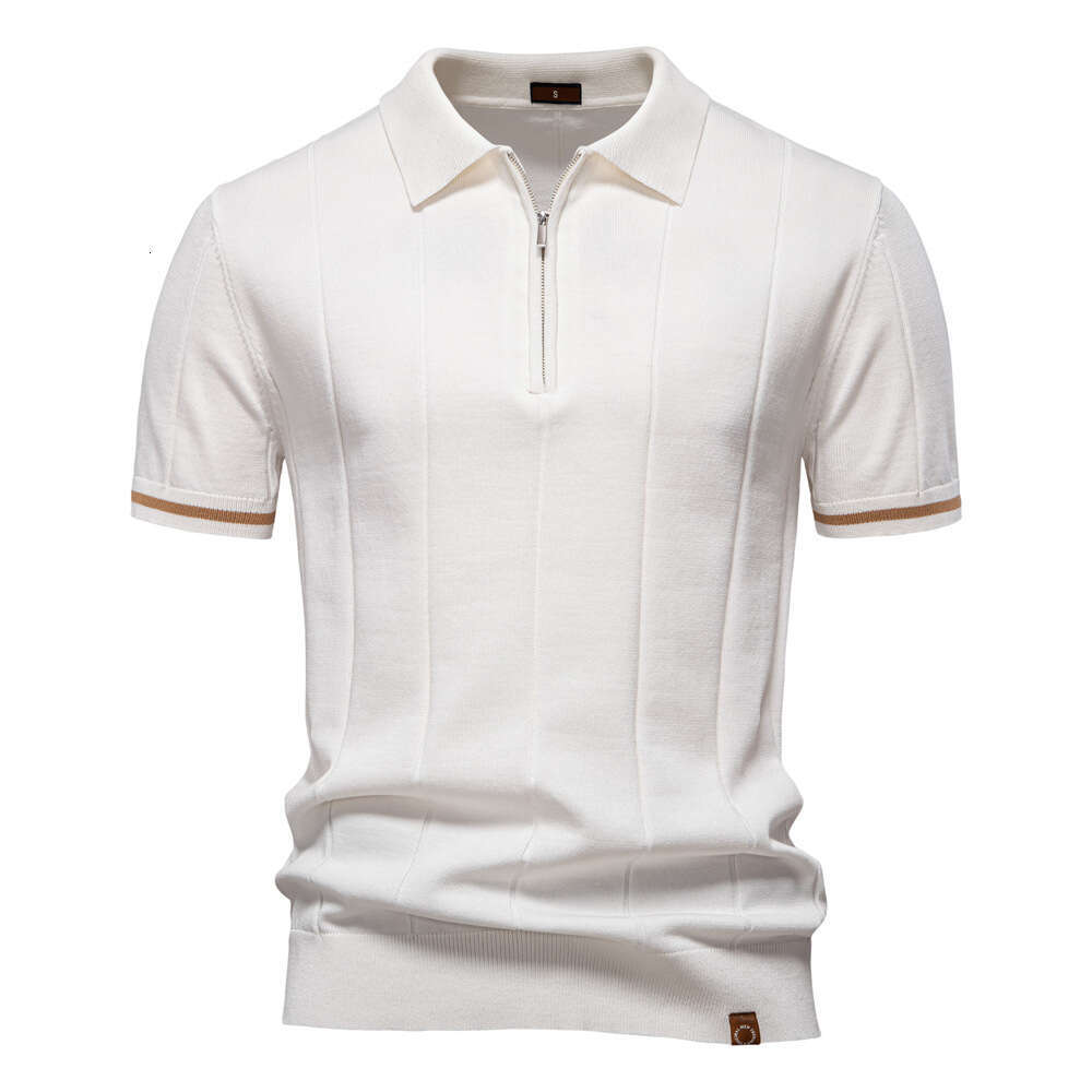 2026 Spring Summer New Casual Wool Turn-down Collar Knitted Polo Shirt Short Sleeve Men's T-shirt