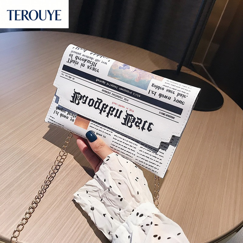 TEROUYE autumn new fashion Korean style personalized newspaper style niche design iron chain retro casual crossbody bag shoulder bag - view 8