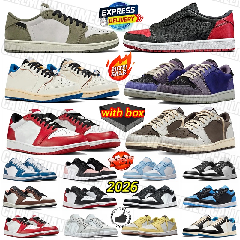New Designer Shoes 1 1s Low Mens basketball shoes Reverse Mocha Leather rubber Womens Sneakers Brown Voodoo Sail Military Blue Medium Olive Outdoor Trainers