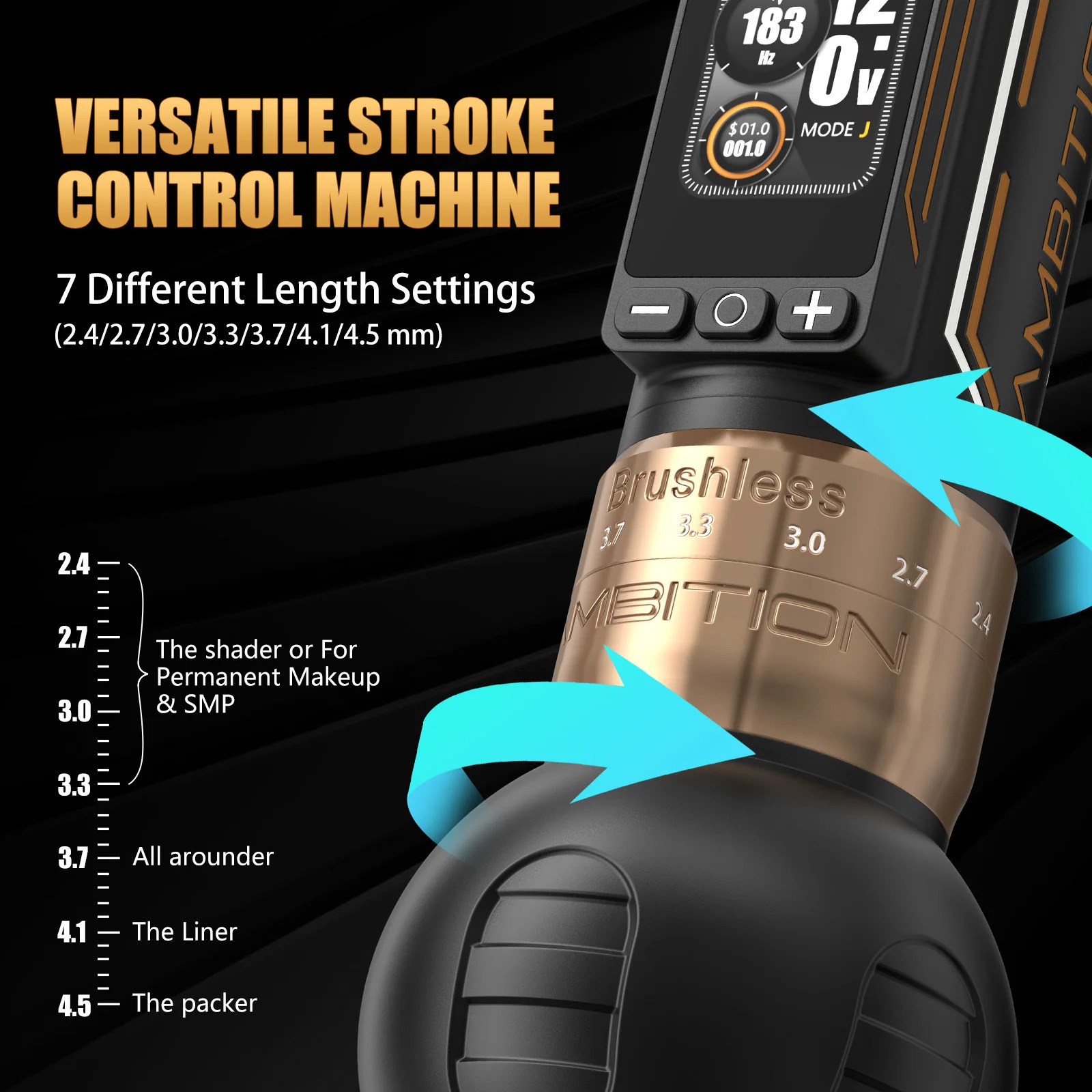 Ambition Ninja Max 280 Wireless Tattoo Machine 24mm-45mm Adjustable Stroke 54mm34mm Grip Brushless Motor 2400mAh Battery Pen 260203