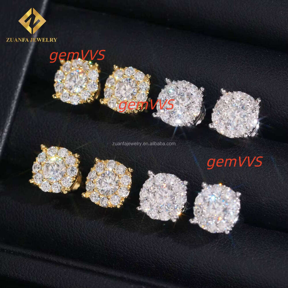 Bulk Stock In USA Warehouse Hot Selling GRA Certificates Screw Back 925 Silver VVS Moissanite Diamond Hip Hop Stud Earrings