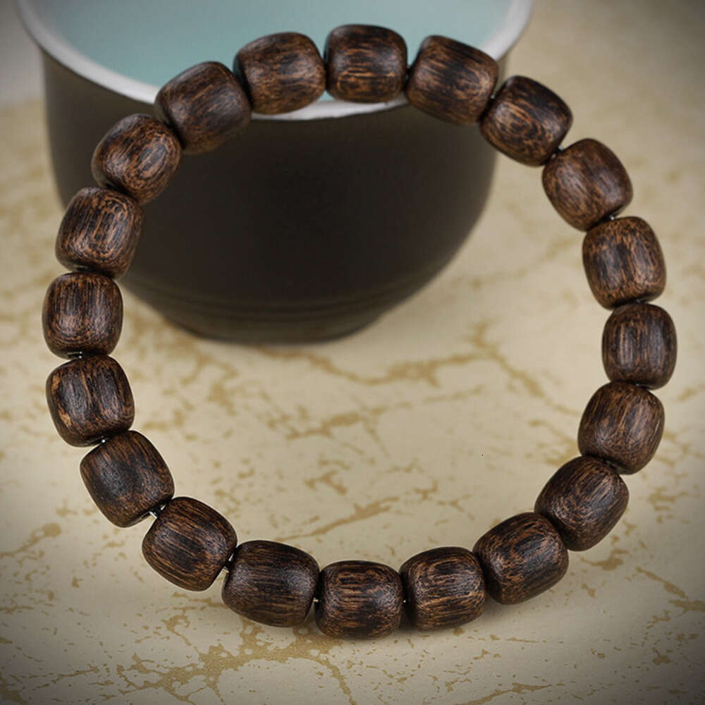Authentic Vietnamese Agarwood Grade Barrel Men's Buddhist Cultural Play Apple Beads Plain Bracelet Black Oil Old Material - view 9