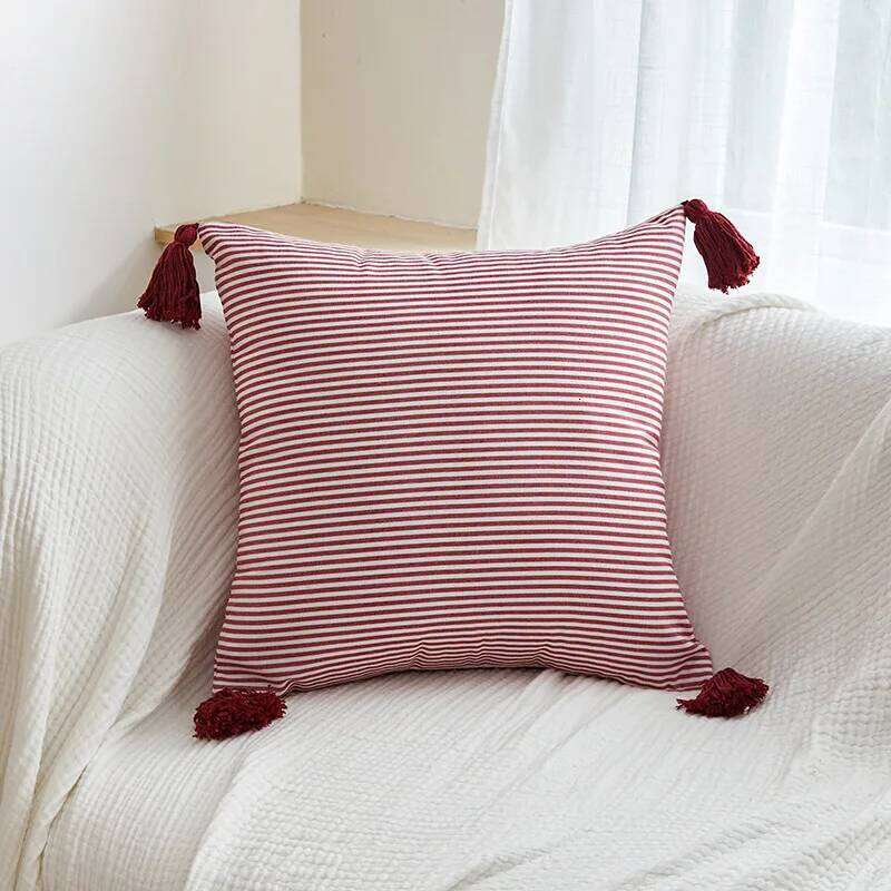 Classical Striped Cushion 45x45cm Hawthorn Red Ivory Recycle Polyester Fabric Pillow Cover Indoor Outdoor Home Decoration