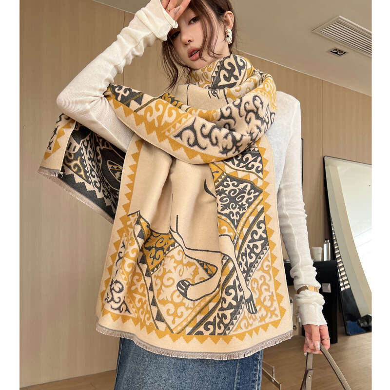 Autumn Winter Thickened Warm Scarf for Women Korean Version Imitation Cashmere Shawl Neck Warmer Dopamine Dual-use