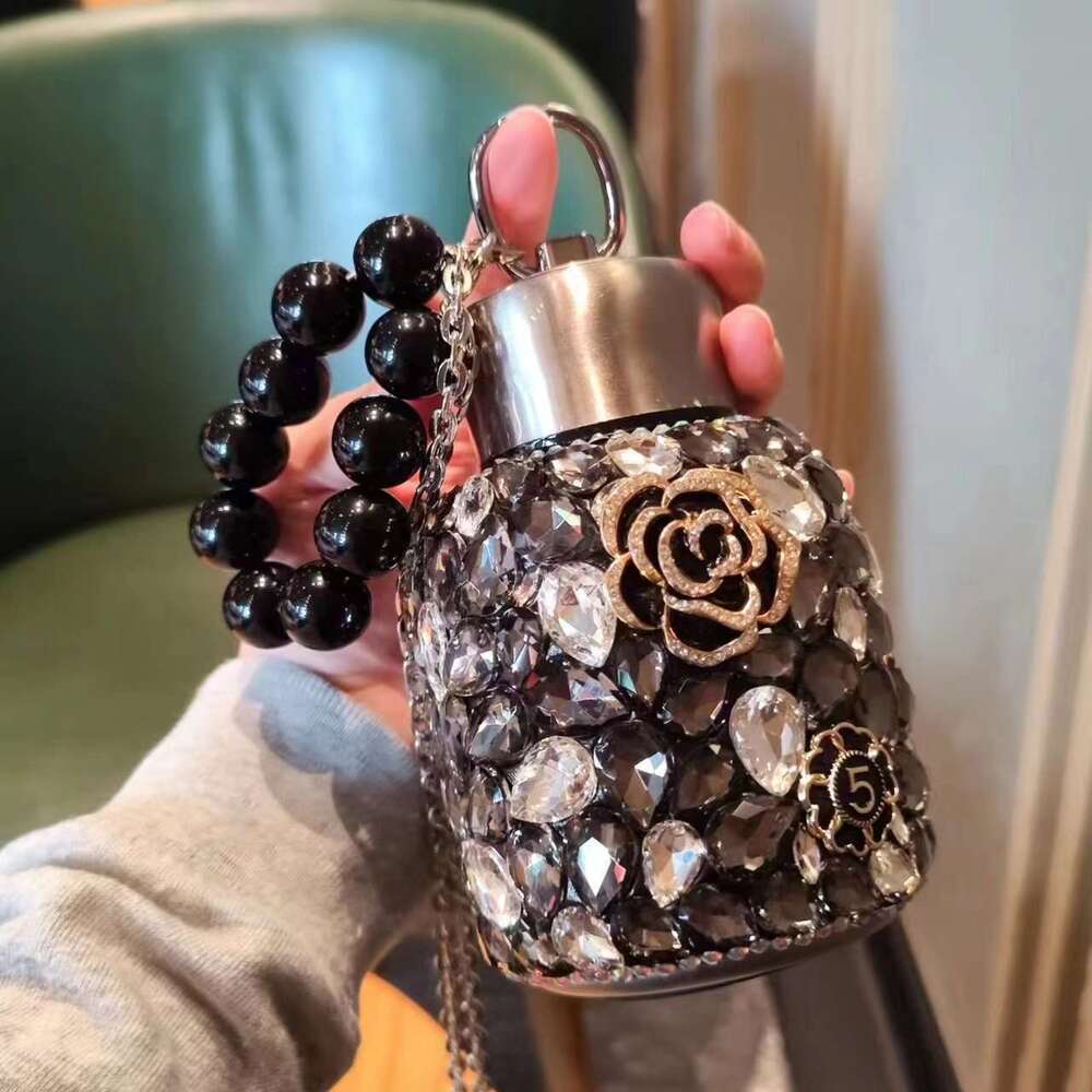 Drinking Ware Thermos Flask Camellia Pearl Rhinestone Decorated Insulated Cup Stainless Steel Heat Retaining Cup Suitable for Outdoor Travel Office an