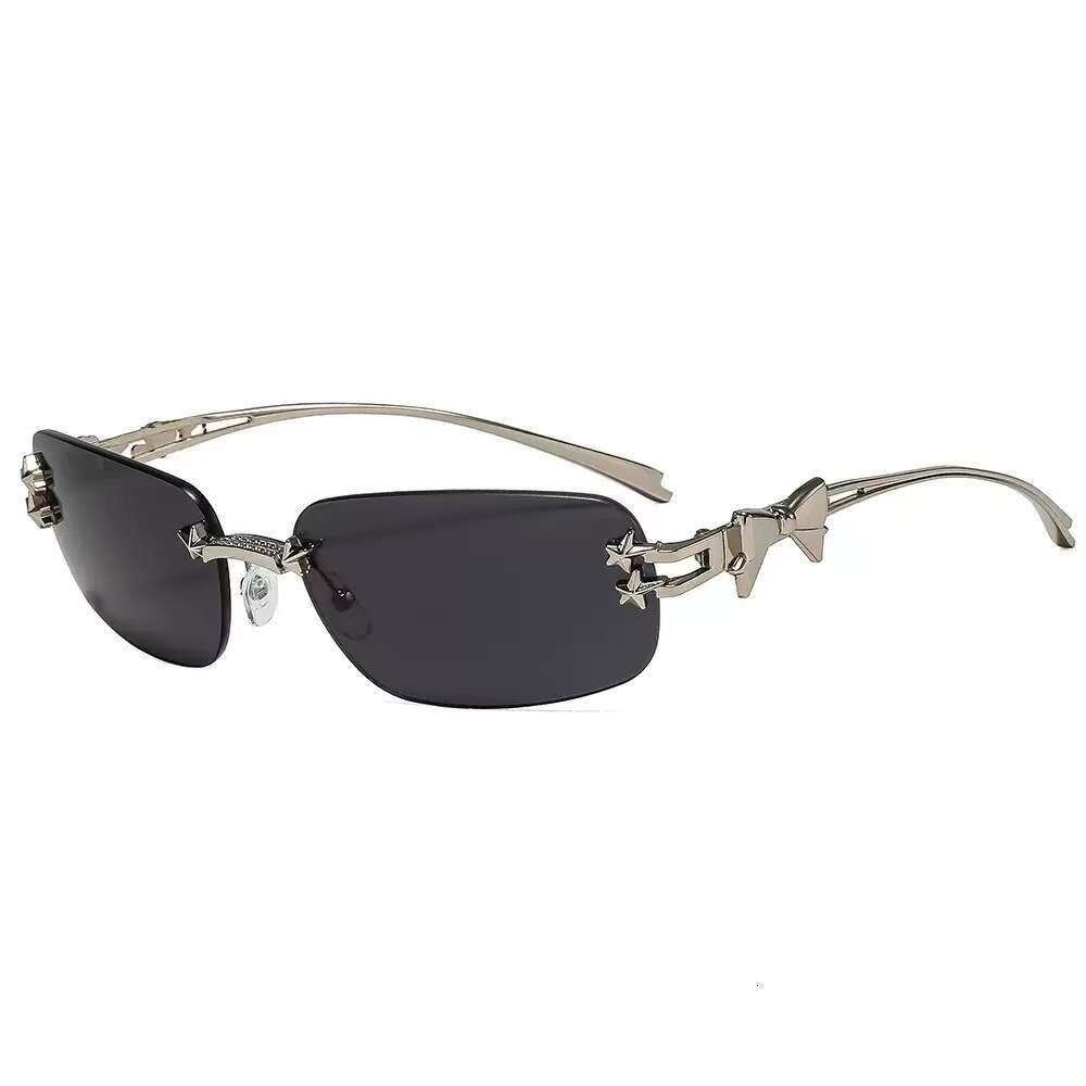 Sunglasses Y2K Frameless Five Pointed Concave Bowknot Metal Frame Personality Design for Driving and Outdoor Wear Gift High Quality Texture