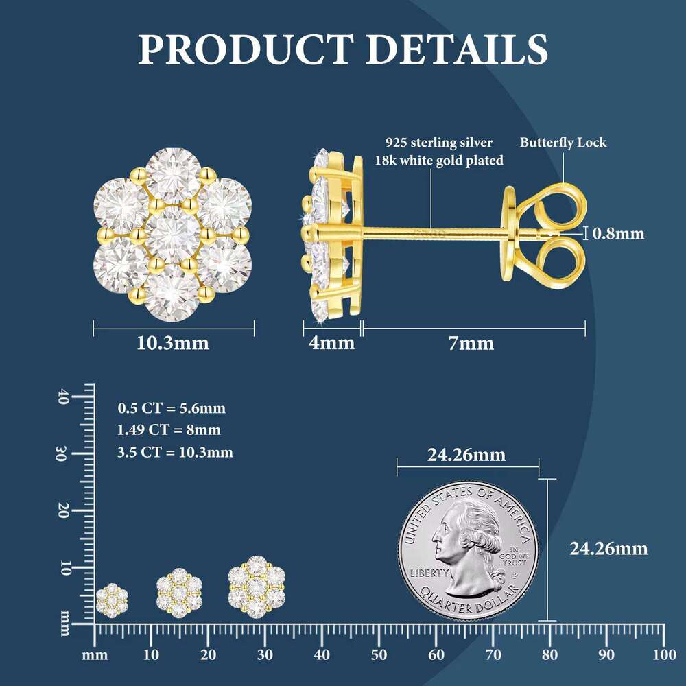 Xs Bulk Wholesale Multi Size Cluster Moissanite Flower Stud Earrings 925 Sterling Silver Vvs Luxury Fine Jewelry Men Women