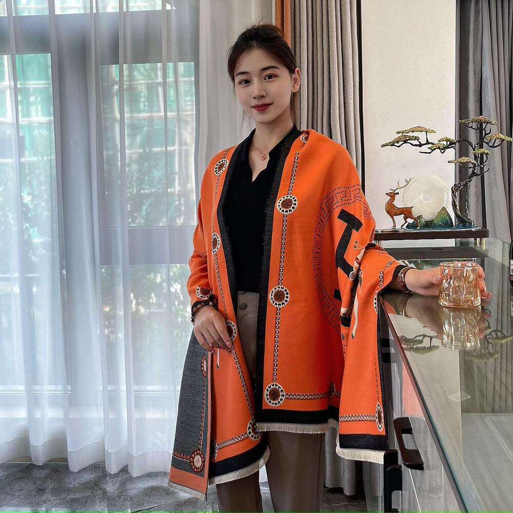 Classic Color New H Cashmere Designer for Women Winter Warm Long Thickened Carriage Scarf Shawl Dual-use