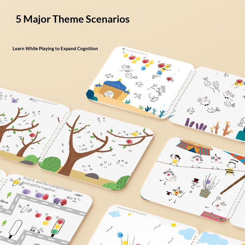 Portable Finger Paint Set with Finger Painting Book for Creative Doodling Fingerprint Paint for Toddlers and Kids, Suitable for Ages 3+ and Preschool