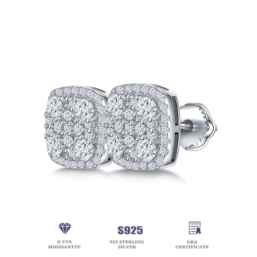 Luxury Rhodium Plated Fine Lab Grown Diamond VVS Moissanite Custom Women S925 Sterling Silver Stud Earrings