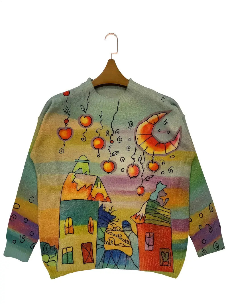 Autumn and Winter Heavy Embroidery 3D Flower Pullover Round Neck Loose Knitted Sweater for Women 240717