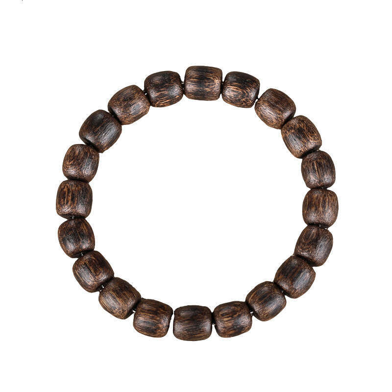Authentic Vietnamese Agarwood Grade Barrel Men's Buddhist Cultural Play Apple Beads Plain Bracelet Black Oil Old Material - view 3