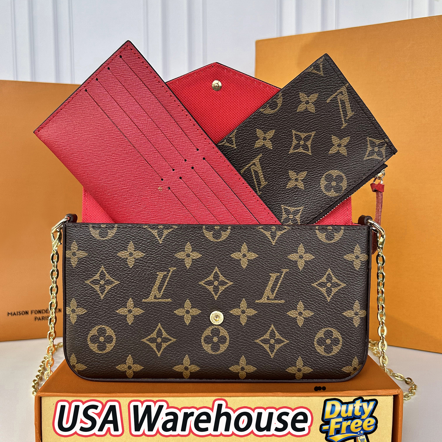 Pochette Felicie Designer Bag Women's Luxury Old Flower Brown Coated Canvas Cowhide Leather Chain Bag Crossbody Bag Easy Pouch Neverfull Shoulder Bag