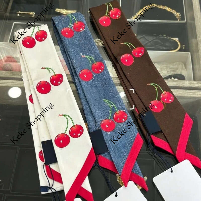 Cherry silk designer Bag Scarf women Luxury long Satin handle bag scarf Paris shoulder backpack luggage ribbon headscarf 666