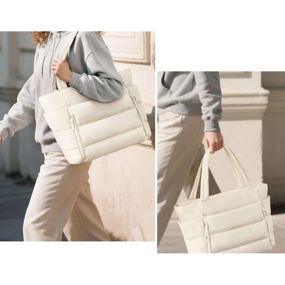 Puffer Tote Women Lightweight Puffy Work Handbag Teacher Nurse Quilted Shoulder School Travel Gym Cloud Bag W Zipper Daily College Bags Computer
