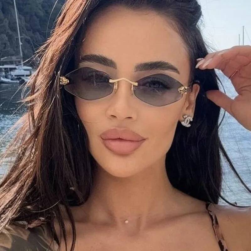 Luxury Polygon for Women Hipster Irregular Rimless Sunglasses Ladies Small Metal Frame Vintage Rhombus Eyewear Brown ddmythur